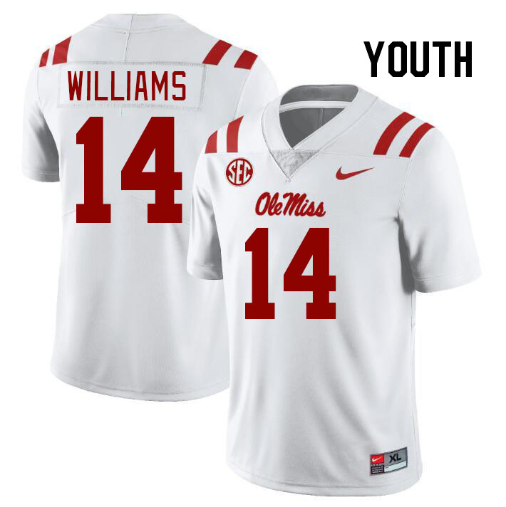 Youth #14 Demarko Williams Ole Miss Rebels College Football Jerseyes Stitched Sale-White